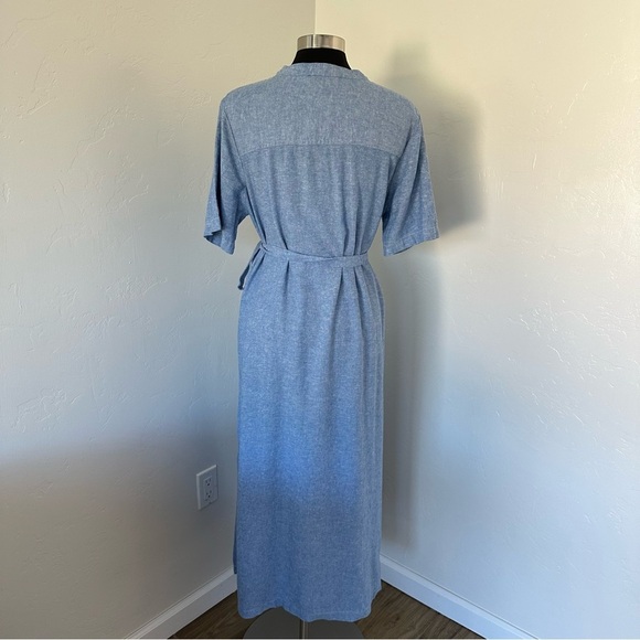 BANANA REPUBLIC Antique Blue LINEN-BLEND UTILITY MIDI SHIFT Shirt DRESS Size L - Picture 9 of 13